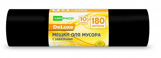 Мешки для мусора с завязками 180 литров, 85x110 см, 10 штук, ПВД+ПНД 3-х слойные черные 35 мкм для тяжелых и острых отходов прямое дно + ленты для затягивания - Вид 1